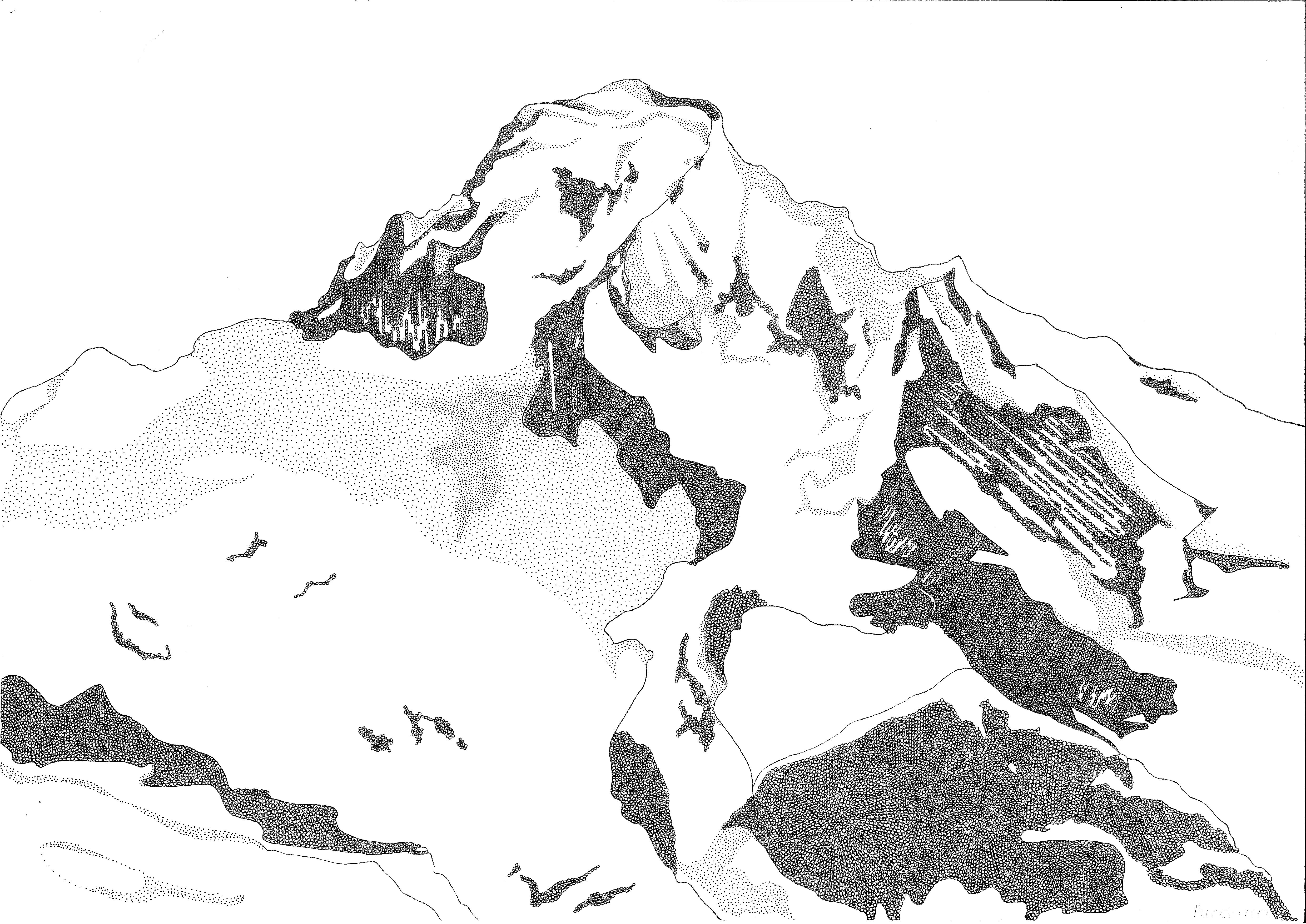 Katé Aráoz, Think like a mountain ongoing series, Ancohuma, Ink on paper, 2021