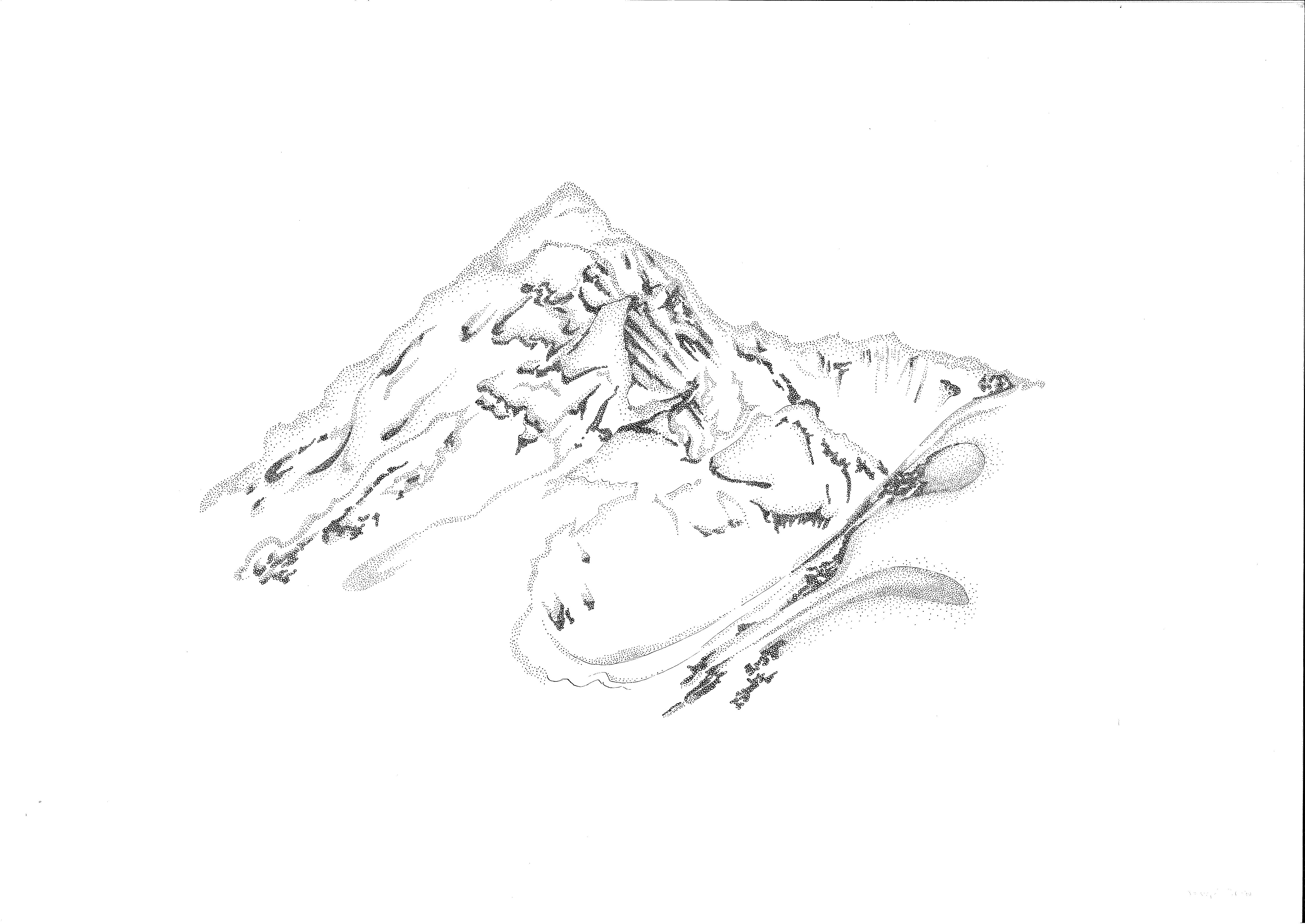 Katé Aráoz, Think like a mountain ongoing series, Chachacomani, Ink on paper, 2021