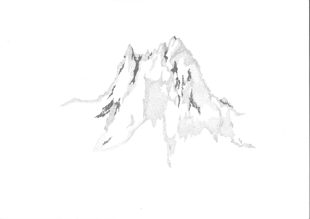 Katé Aráoz, Think like a mountain ongoing series, Cloudy Muela del diablo, Ink on paper, 2021