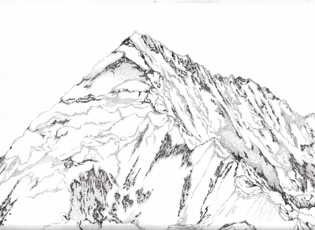 Katé Aráoz, Think like a mountain ongoing series, Illampu II, Ink on paper, 2021